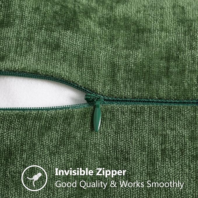 decorUhome Soft Chenille Throw Pillow Covers 22x22 Set of 2 Forest Green | Fall Textured Decorative Throw Pillow Cases Stitched Edge Modern Farmhouse Luxury Boho Velvet for Couch Sofa Bed Home Decor