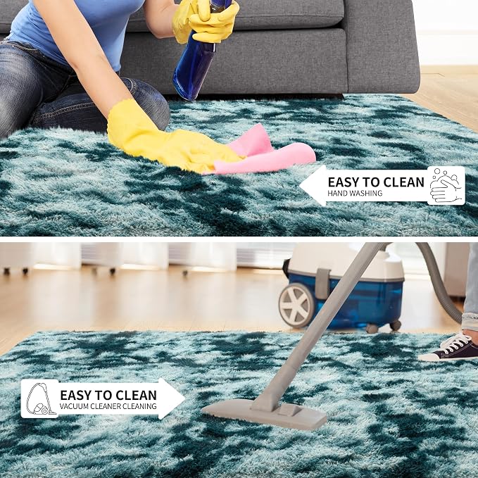 Tepook Soft Fluffy Rugs for Living Room, 5x8 Shaggy Area Rug for Bedroom, Modern Shag Rug Fuzzy Carpets for Kids, Plush Indoor Nursery Home Decor Rug with Non-Slip Bottom, Peacock Blue