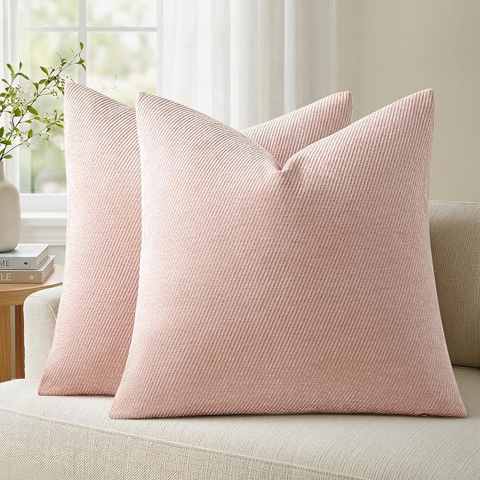 a moment Pack of 2 Decorative Chenille Throw Pillow Covers with Twill Cushion Covers for Sofa Living Room Couch Bed 16x16 Inch Light Pink