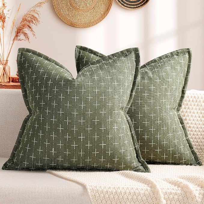 Pillow Covers 22x22 Set of 2 Soft Polyester Textured Pillow Covers with Stylish Flange Edge Cozy Farmhouse Throw Pillows for Couch Bed Sofa Living Room