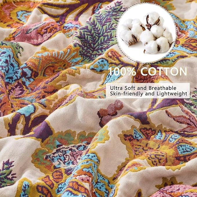 Boho Throw Blanket Farmhouse Decor Throw Blanket Bohemian Blanket for Bed 100% Cotton Muslin Woven Couch Blanket All Seasons Quilt Bedroom (E-Beige, 60"x80")