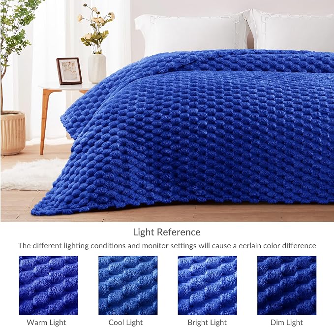 Whale Flotilla Soft Fleece Queen Size Bed Blanket Luxury 3D Jacquard, Blue | Lightweight Breathable Coverlet Bedspread for All Seasons, Super Cozy Plush Fluffy Fuzzy Decorative Blanket for Bed, 90"x90"