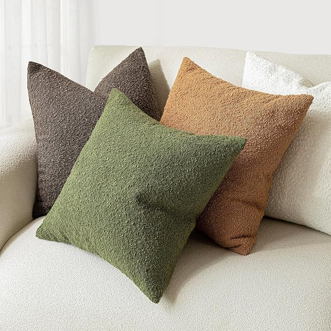 Foindtower Set of 2, Decorative Textured Boucle Throw Pillow Covers Accent Solid Pillow Cases Neutral Soft Cozy Couch Cushion Case for Chair Sofa Bedroom Living Room Home Decor 26 x 26 Inch Green