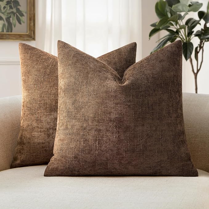 MIULEE Textured Chenille Throw Pillow Covers 22x22 Inch Honey Brown | Pack of 2 Decorative Soft Throw Pillows, Solid Textured Cushion Covers, Modern Home Decor for Couch Sofa Bedroom Living Room
