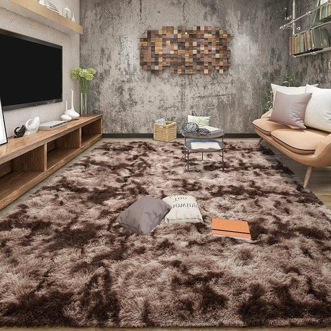 Tepook Soft Fluffy Rugs for Living Room, 5x8 Shaggy Area Rug for Bedroom, Modern Shag Rug Fuzzy Carpets for Kids, Plush Indoor Nursery Home Decor Rug with Non-Slip Bottom, Tie-Dyed Coffee