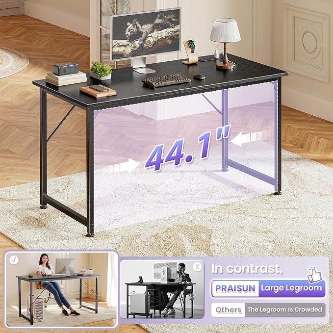 PRAISUN 47 X 20 Inch Computer Desk, Power Outlets, USB-C, Black | Office Desk with 4 AC Outlets, USB & USB-C, Sturdy Metal Frame, Spacious Desktop for Work, Writing, Study & Gaming