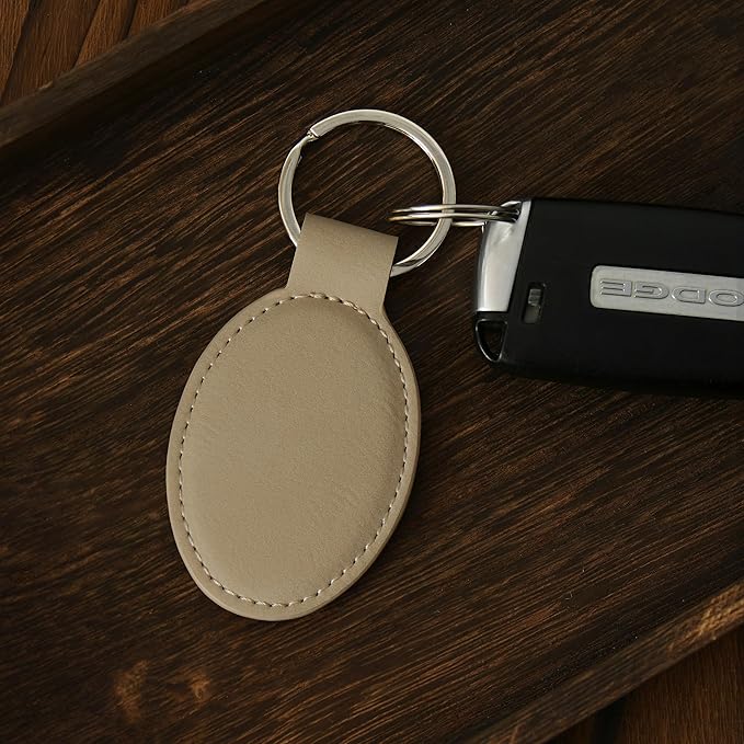 LaserGram Oval Keychain, Palm Trees, Personalized Engraving Included (Beige)