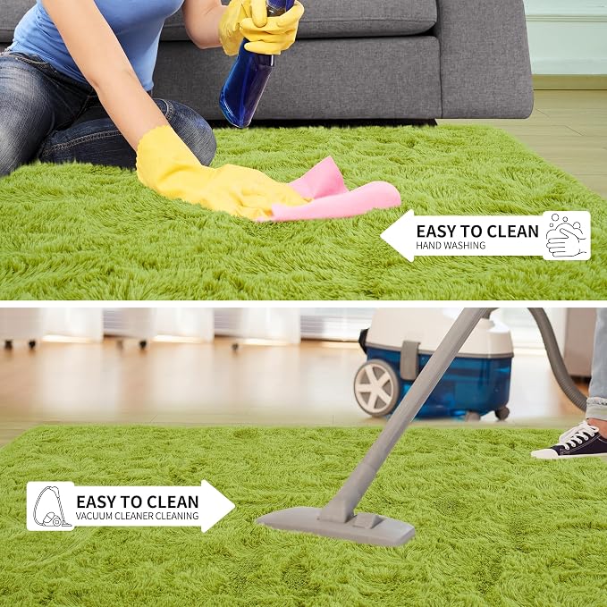 Tepook Fluffy Grass Green Rugs for Living Room Bedroom, 8x10 Soft Area Rug Moss Green Kids Girls Boys Rug, Indoor Plush Shaggy Non-Slip Carpet for Nursery Classroom Dorm Home Decor
