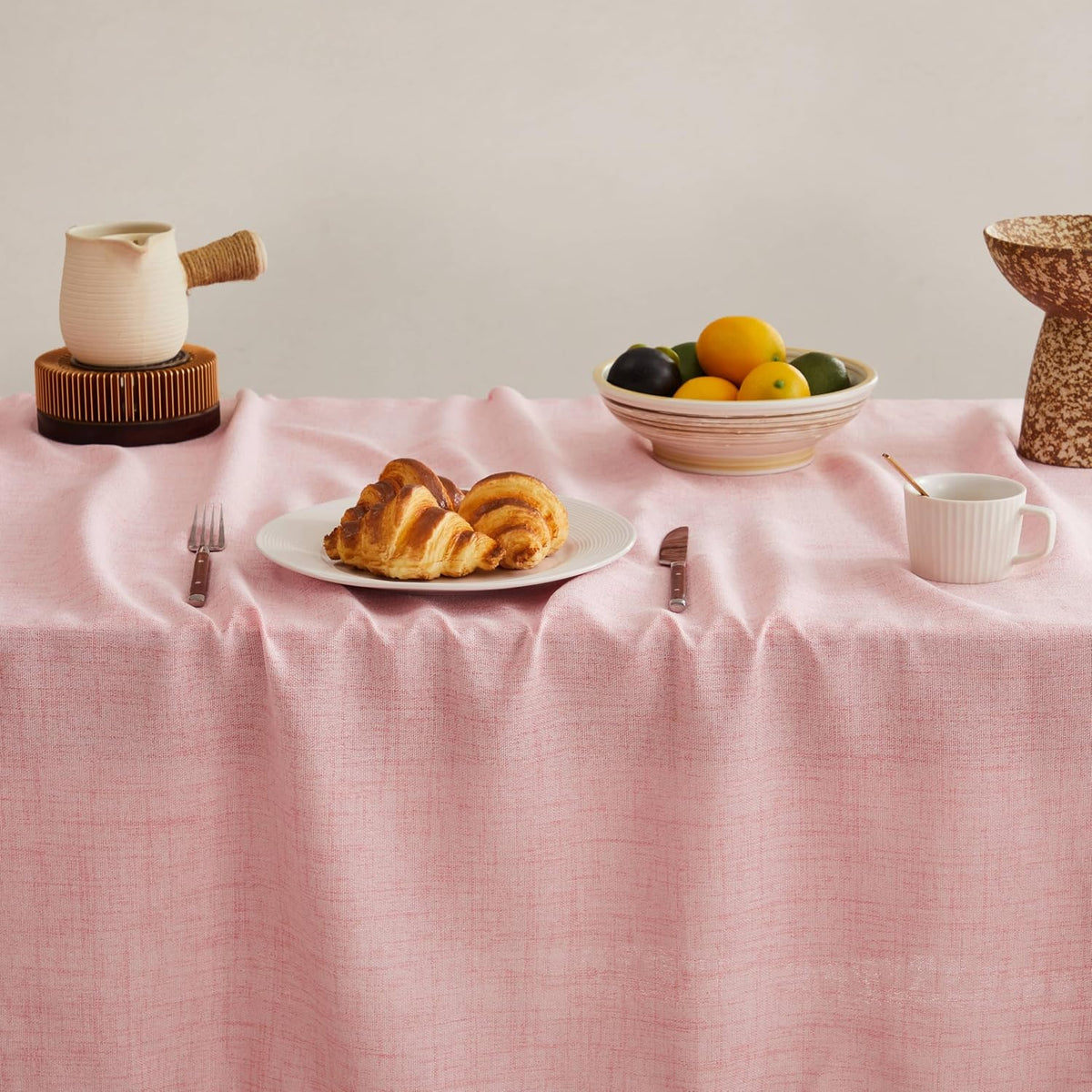 Farmhouse Linen Rectangular Tablecloth, Pink 60x84 Inch | Sleek Draping Style, Cotton Blend, Water Resistant Dining Tablecloths, Washable Stain-Resistant, Easy Care Table Cover