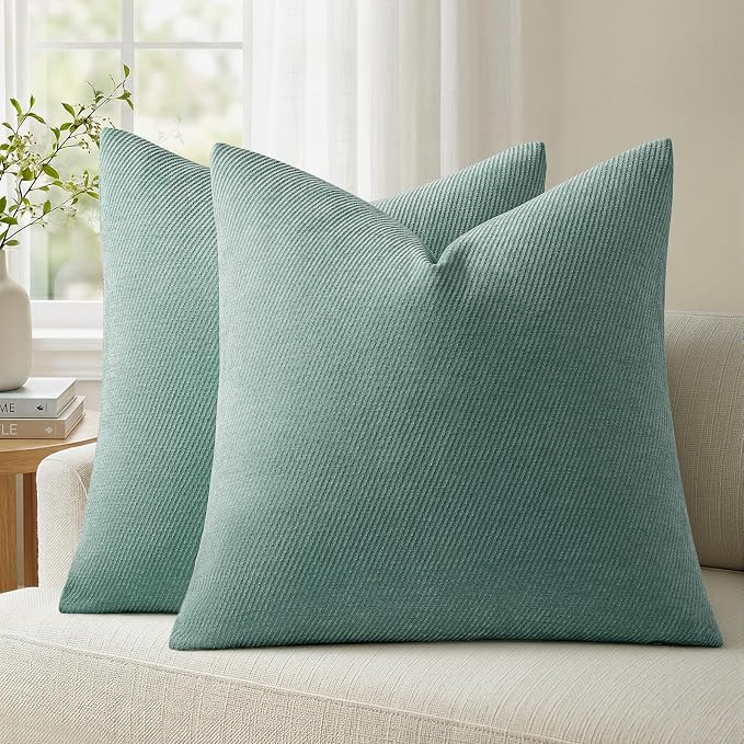 a moment Pack of 2 Decorative Chenille Throw Pillow Covers with Twill Cushion Covers for Sofa Living Room Couch Bed 22x22 Inch Teal