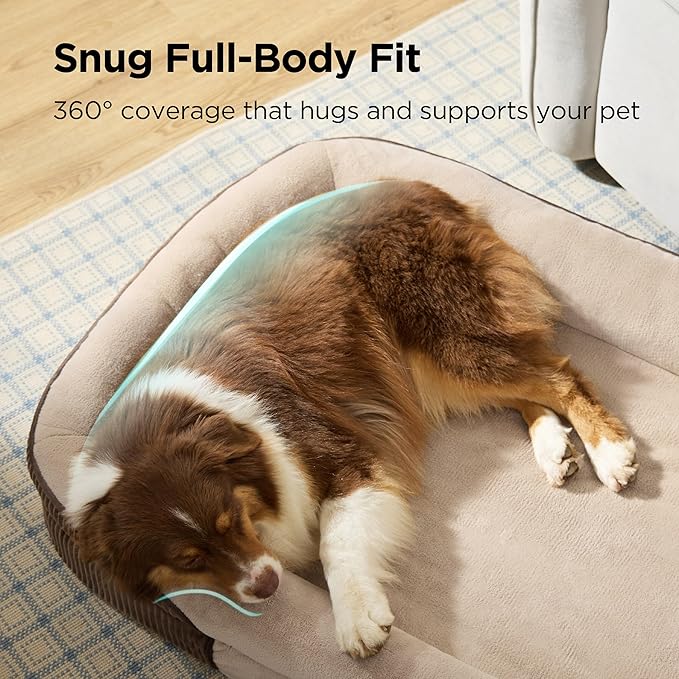 Bedsure Orthopedic Dog Beds Large Sized Dog - 360° Oval Bolster Large Dogs Bed for Senior Dogs with Waterproof Washable Cover, Big Comfort Pet Sofa Couch with Ultra-Soft Fleece, Brown, 35"