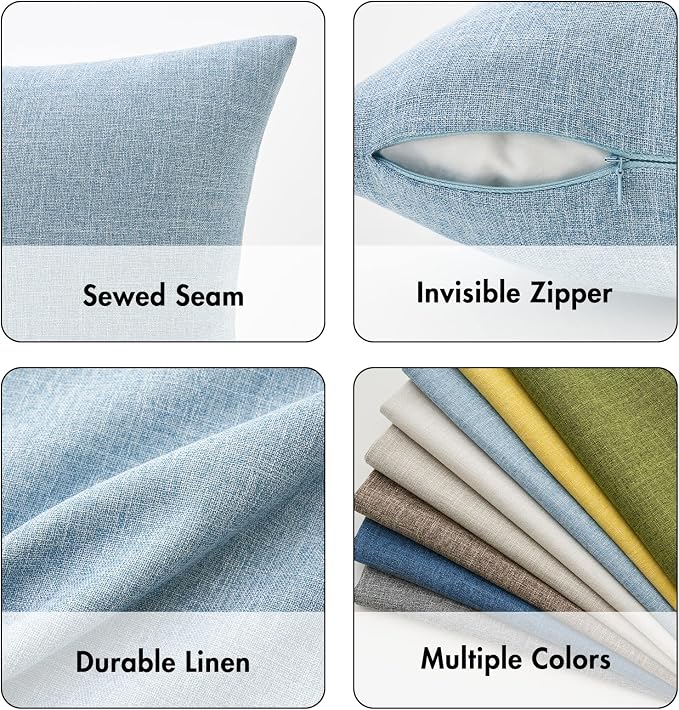 MIULEE Pack of 2 Linen Textured Pillow Covers, 18x18 Inch Light Blue | Decorative Burlap Pillowcases, Coastal Boho Farmhouse Accent Home Decor for Sofa Couch Bedroom Living Room