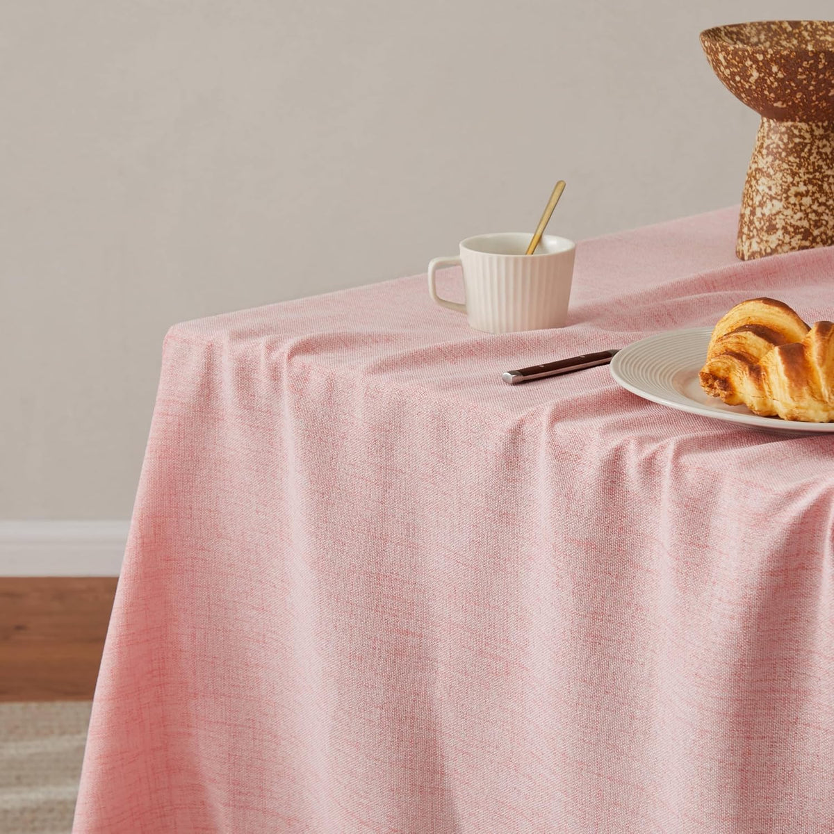 Farmhouse Linen Rectangular Tablecloth, Pink 60x120 Inch | Sleek Draping Style, Cotton Blend, Water Resistant Dining Tablecloths, Washable Stain-Resistant, Easy Care Table Cover