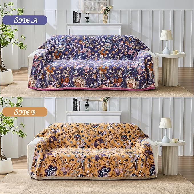 Boho Throw Blanket Farmhouse Decor Throw Blanket Bohemian Blanket for Bed 100% Cotton Muslin Woven Couch Blanket All Seasons Quilt Bedroom (H-Purple, 60"x80")