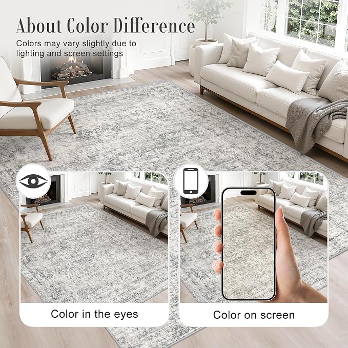 10x12 Area Rug Living Room Rug: Washable Modern Abstract Soft Thin Rug Indoor Floor No Slip Carpet for Bedroom Dining Room Farmhouse Nursery Home Office - Retro Black Grey
