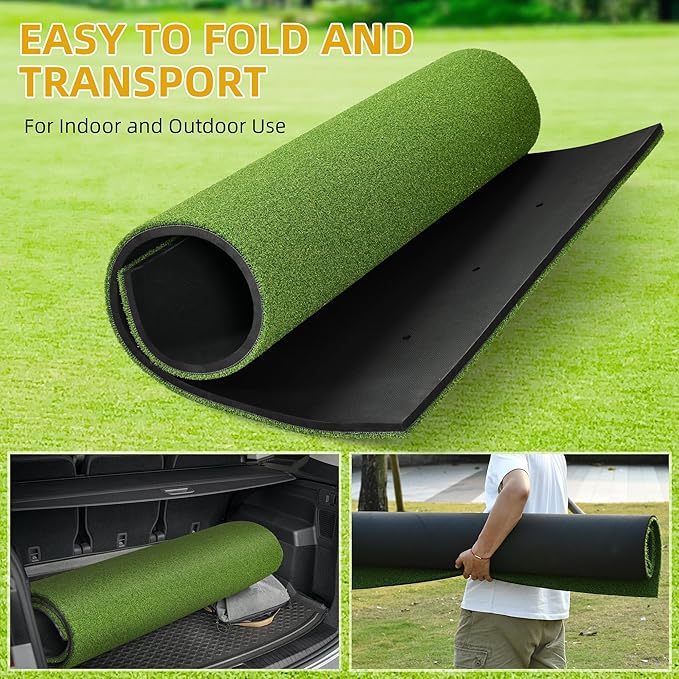 5x4ft Golf Hitting Mat, Thickened 21mm/31mm/36mm Artificial Turf Golf Practice Mats for Indoor Outdoor Backyard Driving Swing Training with 9 PU Balls, 3 Rubber Tees, 7 Tees