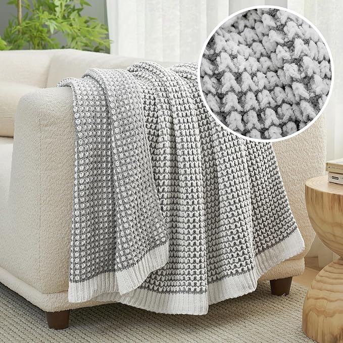 Knit Throw Blanket, Soft Chenille Cozy Breathable Pineapple Chunky Decorative Blanket for Couch, Bed & Sofa, French-Inspired Lightweight Warm Gift for Women, Gray, 50"x60"