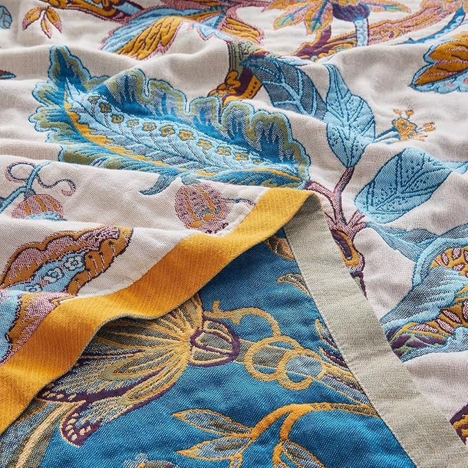 Boho Throw Blanket for Bed 100% Cotton Bohemian Blankets Ultra Soft Woven Muslin Decorative Blankets All Seasons Vintage Quilt Knitted Blanket for Sofa Chair(Beige, 60"x80")