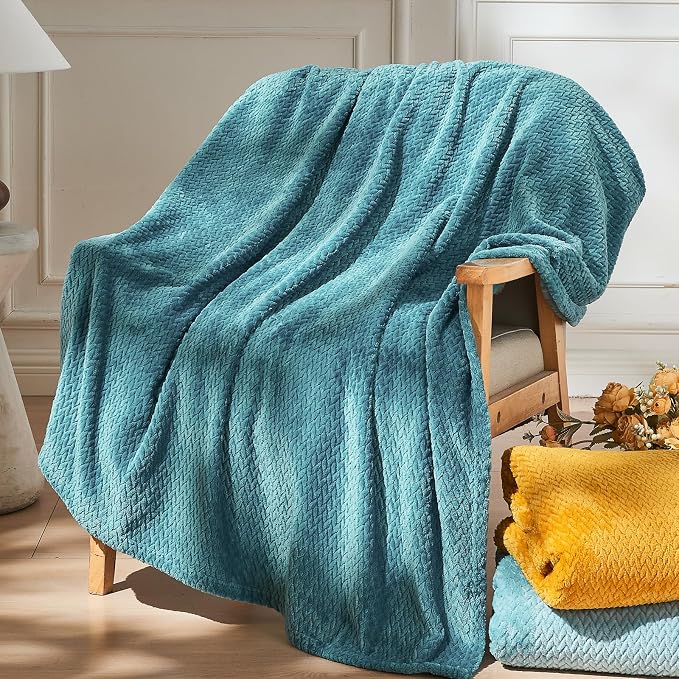 NEWCOSPLAY Fleece Leaves Pattern Twin Blanket, Dark Blue, 60"x80" | Super Soft Throw Blanket, Lightweight Cozy Bed Sofa Blanket, Premium Silky Flannel Fleece, Travel Blanket for All Season Use