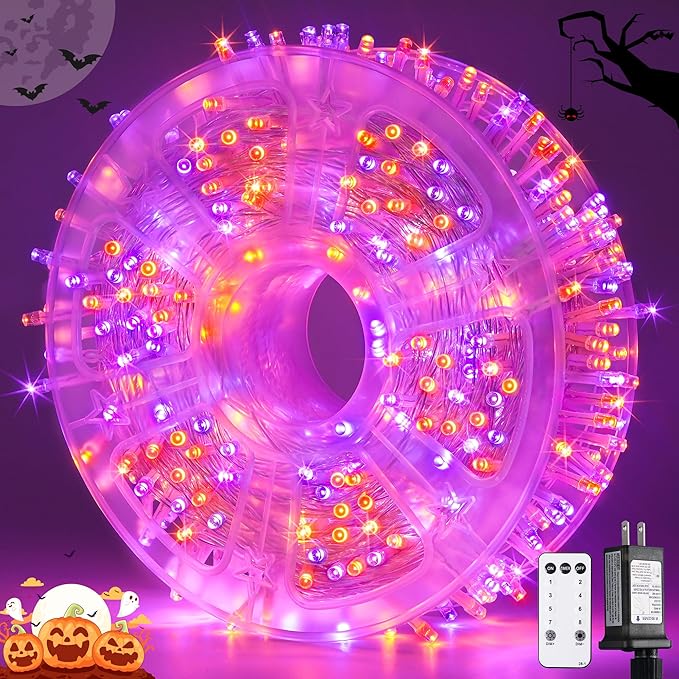 JMEXSUSS 400LED Orange and Purple Halloween Lights Indoor Outdoor Waterproof, 132ft 8 Modes String Lights Plug in with Remote for Room Garden Patio Yard Halloween Decor