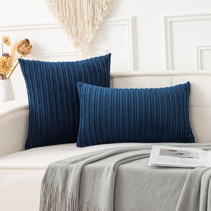 UGASA Soft Velvet Solid Square Decorative Pillow Cover Handmade Pillowcase with Hidden Zipper, 2 Packs, 20x20 inch, Navy Blue
