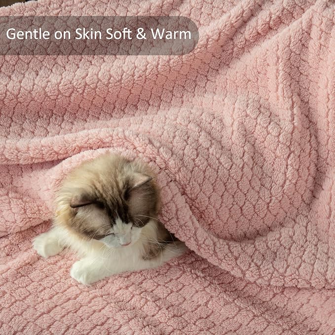 Exclusivo Mezcla Soft Fleece Queen Size Blanket for Bed, Pink | Jacquard Lightweight Cozy Bed Blanket, Breathable Decorative Fuzzy Textured All Season Use, 90x90 Inches