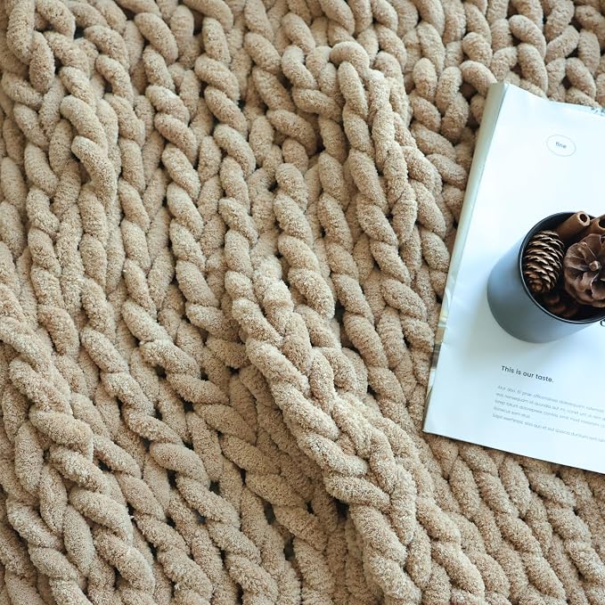 Maetoow Chenille Chunky Knit Blanket,Handmade Cozy for Home Decor,40×50,Khaki