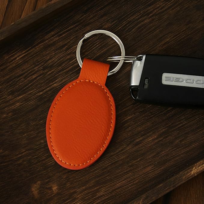 LaserGram Oval Keychain, Off Road Racer, Personalized Engraving Included (Orange)