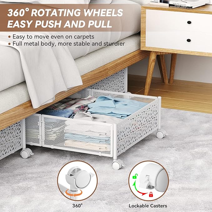 Under Bed Storage, Under the Bed Storage Containers with Wheels, Under Bed Shoe Storage Organizer Drawer for Bedroom Clothes Shoes Blankets -2Pack