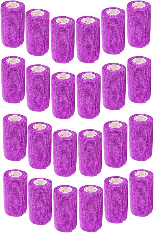 3 Inch Vet Wrap Tape Bulk (Purple) (Pack of 24) Self Adhesive Adherent Adhering Flex Bandage Grip Roll for Dog Cat Pet Horse