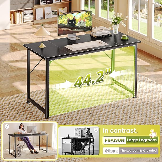 PRAISUN 47 Inch Computer Desk, Home Office Desk with Spacious Desktop, Black