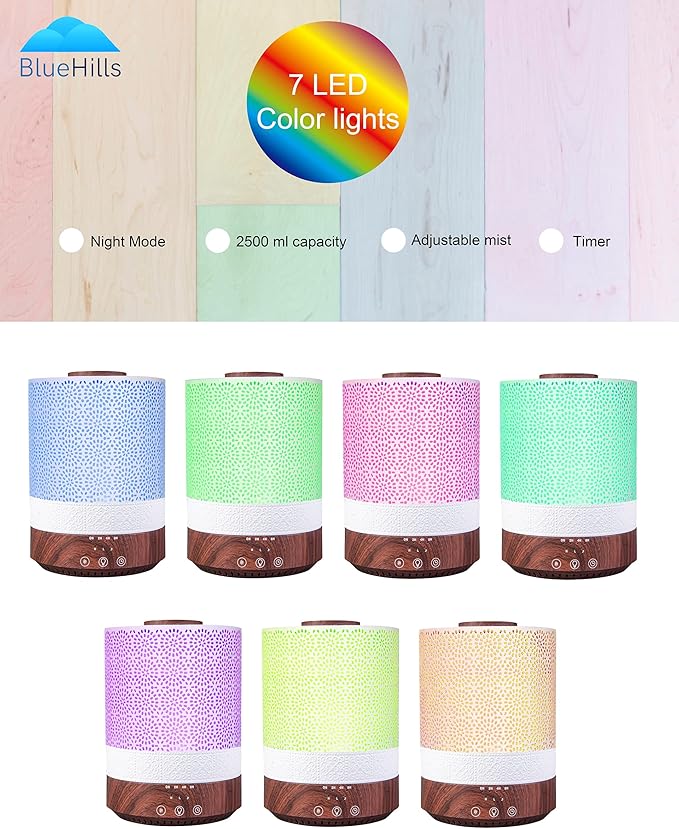 BlueHills Premium Set of Two Large 2000 ML and 2500 ML XL Essential Oil Diffusers Humidifier Combo for Large Room Home with Décor LED Lights Great Gift – Value Pack of Dark Wood Grain.