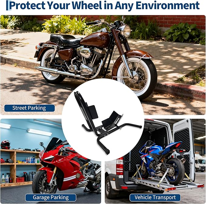Garvee Universal Wheel Chock & Motorcycle Stand Heavy Duty 1500Lb Capacity Adjustable Motorcycle Wheel Chock 16''-21'' for Trailers, Cruiser, Sport and Dirt Bikes (Black/for Wheel 16''-21'')