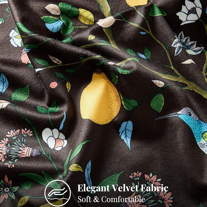 MUSSEL Brown Velvet Floral Decorative 12x20 Lumbar Pillow Covers Set of 2 | Durable and Sturdy,Botanical Printed Pattern,Throw Pillows Case,Rectangle,Colorful Farmhouse,Home Sofa Bed Couch Decor