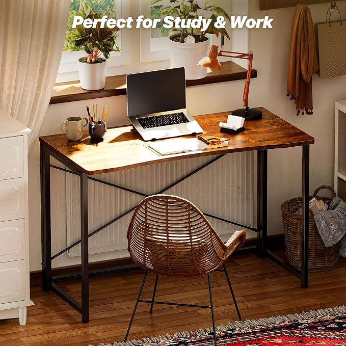Huuger Folding Desk for Small Spaces, 31.5 Inch Foldable Computer Table, Easy Assembly, for Home Office, Study, Bedroom, Dorm, Space Saving, Small Writing Work Office Computer Desk, Rustic Brown