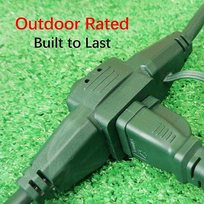 Clear Power Outdoor Extension Cord 25 FT 16 Gauge 3Prong Cords for Christmas Light, Holiday Decoration, Yard (3 Outlets, Green, 25 ft)