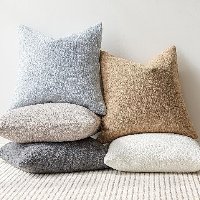 Foindtower Set of 2, Decorative Textured Boucle Throw Pillow Covers Accent Solid Pillow Cases Neutral Soft Cozy Couch Cushion Case for Chair Sofa Bedroom Living Room Home Decor 26 x 26 Inch Light Blue