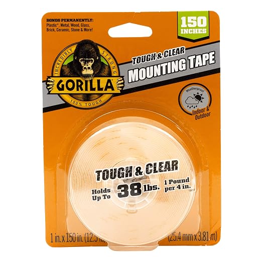 Gorilla Tough & Clear Double Sided Mounting Tape, Clear Tape, 1" x 150" - Weatherproof for Indoor or Outdoor | (Pack of 12)