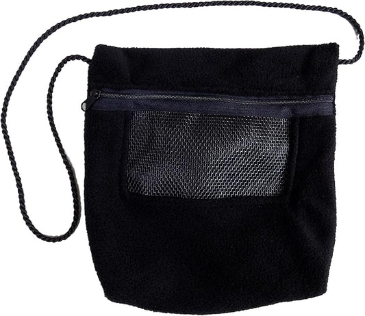Bonding Carrier Pouch - Premium Bonding Pouch for Sugar Gliders and Other Small Pets - Durable Cozy Fleece Material, Mesh Screen, Silk Rope, and Zipper, Pet Sleeping Bag, Black