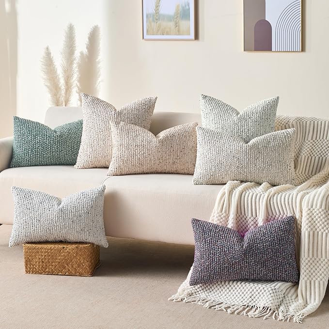 Allorry Soft Wool Decorative Throw Pillow Covers 12x20 Beige SY011A12 | Cozy Soft Touch,Neutral Textured Boho Cushion Covers for Modern Farmhouse Sofa Bedroom Living Room Decor