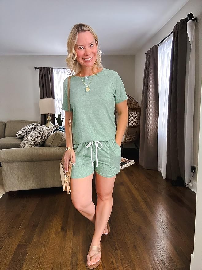 WIHOLL Two Piece Outfits for Women Lounge Sets Button Down Top and Shorts Set Sweatsuits with Pockets