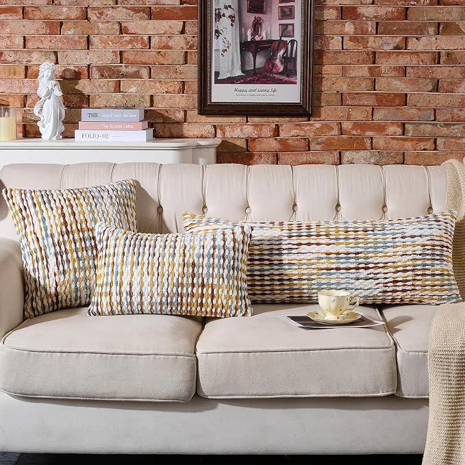 Boho Chenille Pillow Cover Decorative Tufted Pillowcase for Couch Bed Sofa Bedroom Living Room Modern 18 x 18-Inch Brown