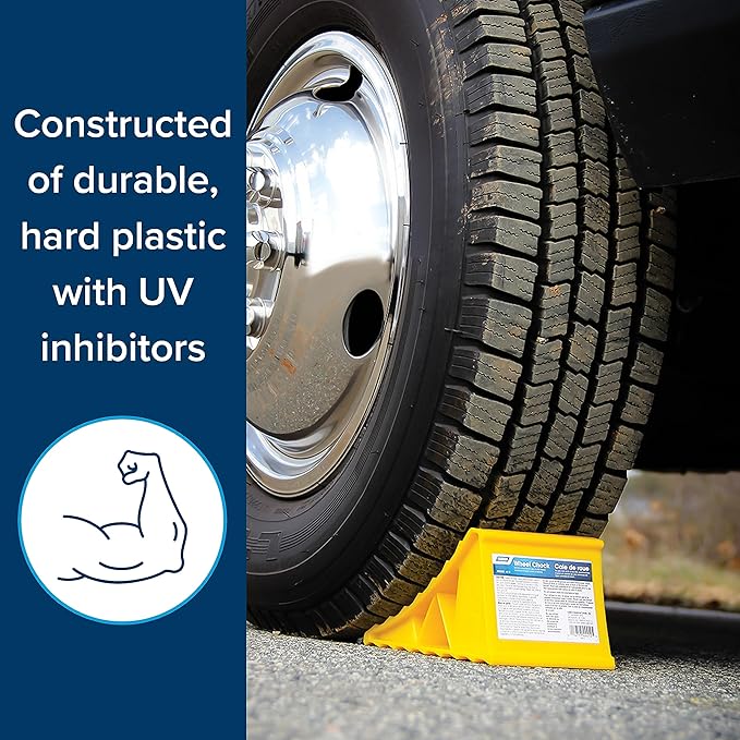 Camco Standard Wheel Chock for Trailers&RVs-Heavy Duty Trailer Wheel Chock Constructed of Durable Plastic w/UV inhibitors-for Use w/Tires Up to 26-inches-Re-Hitch in Confidence-44412,(Pack of 6)