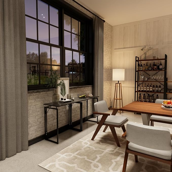 alawooder 31.5" Folding Desk: No Assembly, Wood Top for Small Spaces | Home office desk, holds 150 lbs, folds flat to 2.3 in, splash-proof wood top, sturdy metal frame
