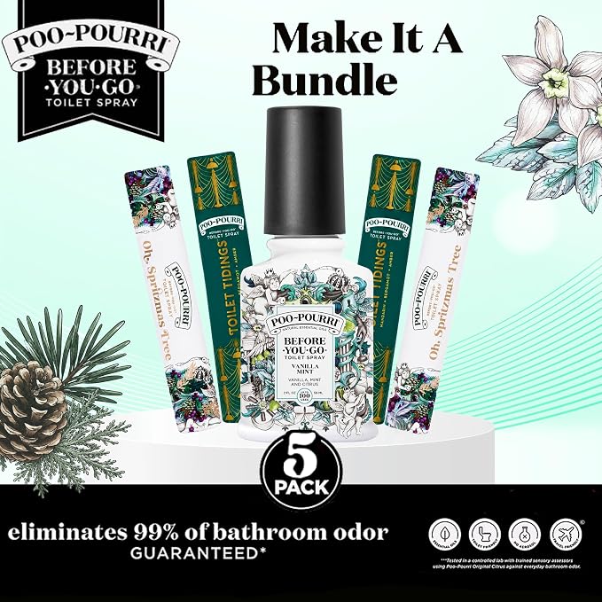 Poo-Pourri Before-You-Go Toilet Spray Vanilla Mint 2 Fl Oz & 10 ml Travel Sprays - Toilet Tidings and Oh, Spritzmas Tree