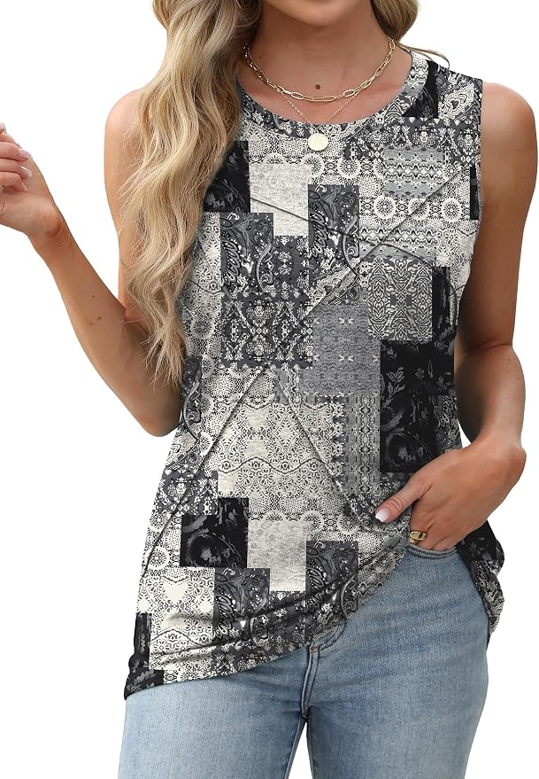 WIHOLL Women's Sleeveless Summer Crewneck Loose Fit Tank Tops