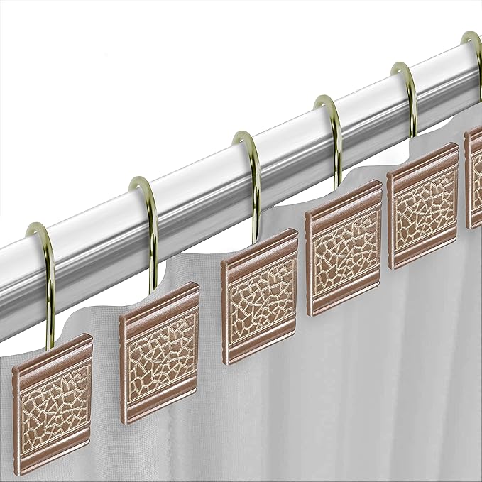 Zahari Home 13pc Sinatra Bathroom Shower Curtain Set - Blush Luxury Fabric With 12 Hooks - Unique Design Bling