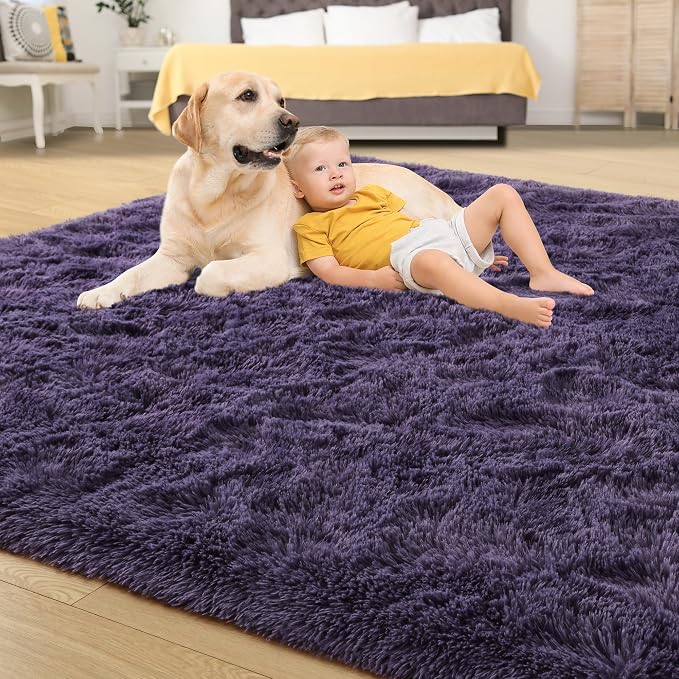 Tepook 6x9 Area Rugs for Living Room, Soft Fluffy Shag Gray Purple Rug for Bedroom Nursery, Modern Shaggy Plush Upgraded Non-Slip Carpet for Girls Boys Kids Room Dorm Home Decor