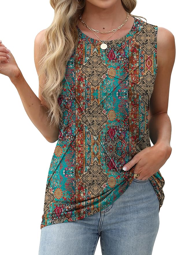 WIHOLL Women's Sleeveless Summer Crewneck Loose Fit Tank Tops