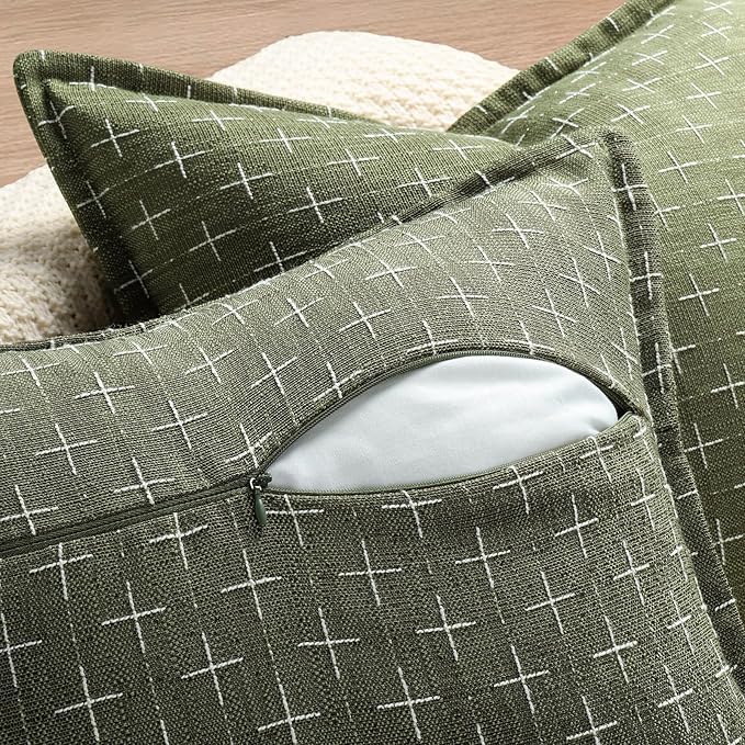 Pillow Covers 18x18 Set of 2 Soft Polyester Textured Pillow Covers with Stylish Flange Edge Cozy Farmhouse Throw Pillows for Couch Bed Sofa Living Room